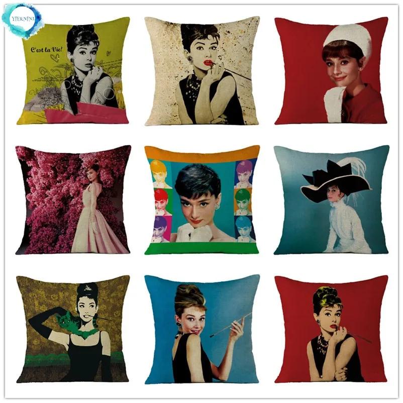 Monika Chen Unisex Black/White 45X45cm Vintage Audrey Hepburn Decorative Pillows Case Plush Cushion Cover Home Pillowcase Sofa Pillow Cover