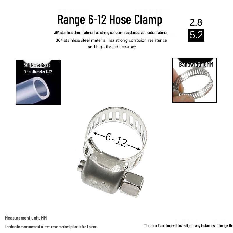 304 Stainless Steel Hose and Pipe Clamp for Washing Machines and Gas Pipes