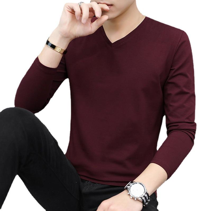 2021 Herr V-ringad Långärmad Vit T-shirt - Höst/Vinter Trend