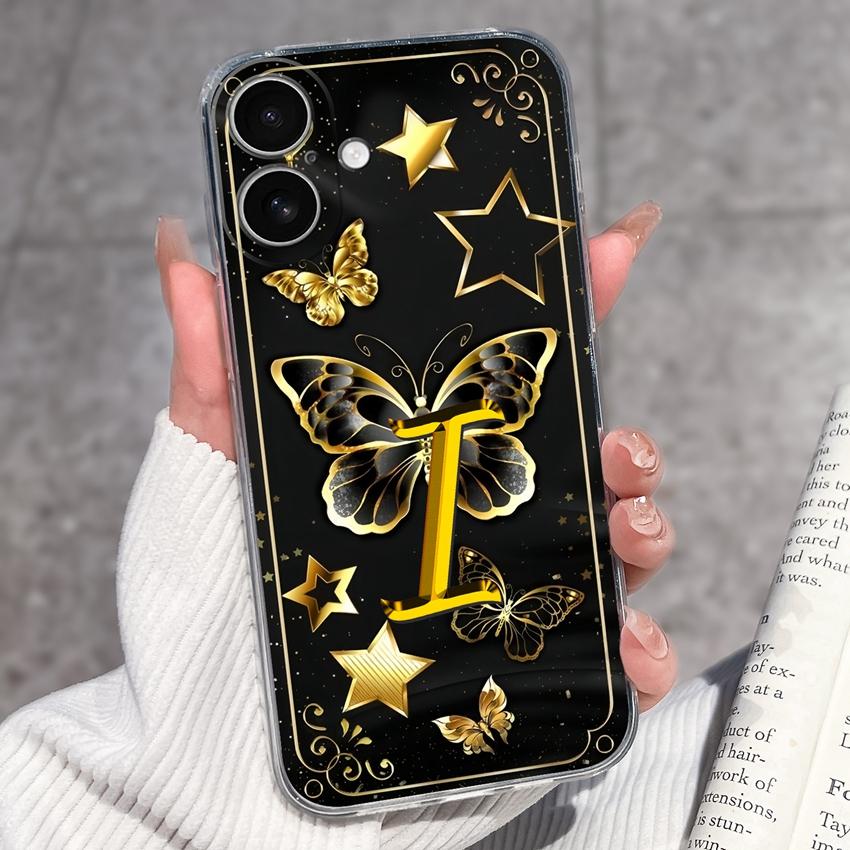 Für iPhone 17 16 15 14 Pro Max Plus 16e 17air Schöne goldene Buchstaben Handyhülle Transparentes TPU Anti-Sturz Schutz Ultra Dünne Hülle Für iPhone Capa