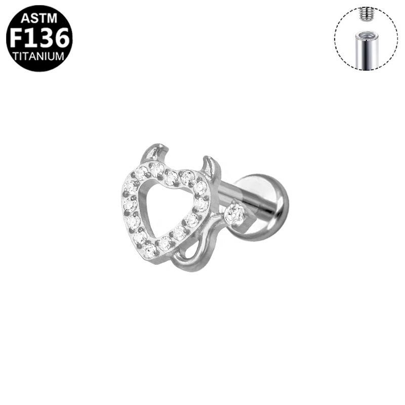 Heart Shape Little Monster Titanium Stud Earrings for Women with Diamond Details - Exquisite and Versatile Style
