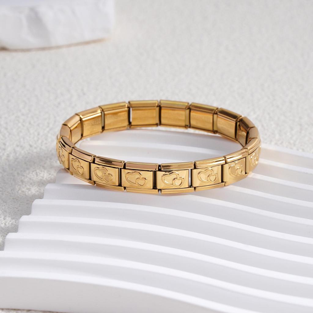Italian Stainless Steel Love Heart & Star Modular Bracelet - Detachable Elastic Watch Band, European & American Fashion.