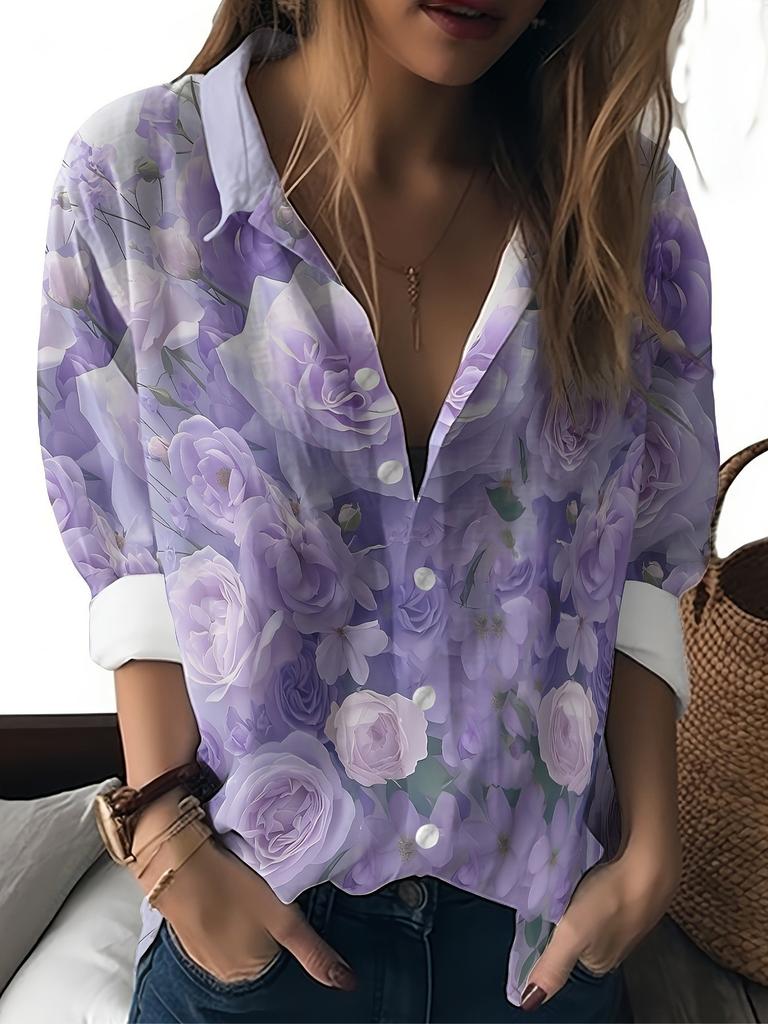 1116 Neues Damen Langarmshirt Sommer Europäischer und Amerikanischer Trend 1D Bedrucktes Hemd