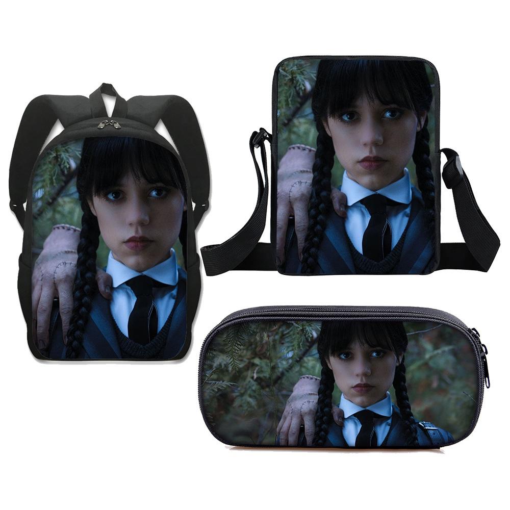 3pcs Wednesday The Adams Family Backpack+shoulder Bag+pencil Case Set Kids Gift