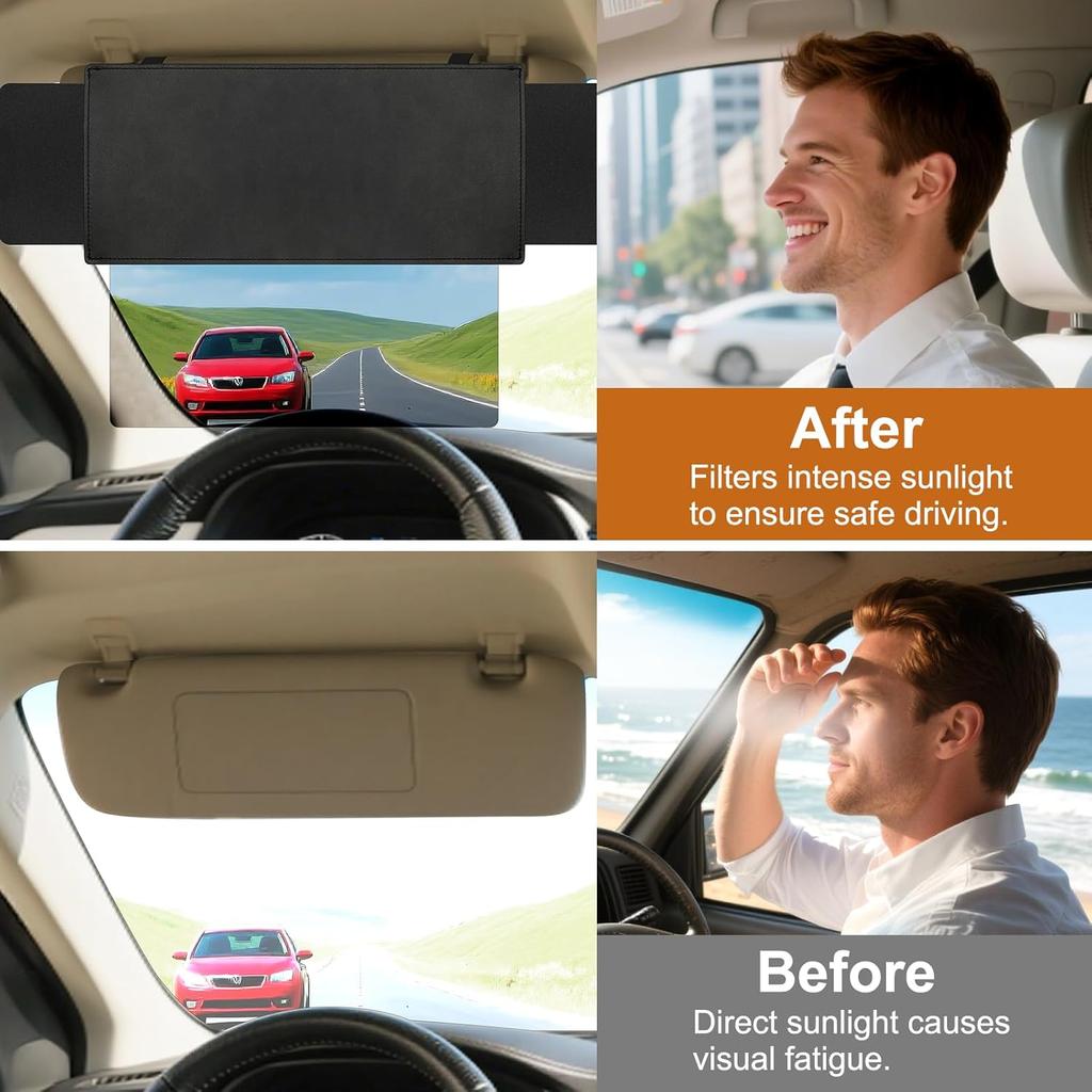 Sun Visor Extender For Car, Visor Extender Sun Blocker, Sun Visor Extension With Anti-Glare Lens Blocks UV & Sunlight, Adjustable Car Sun Visor For