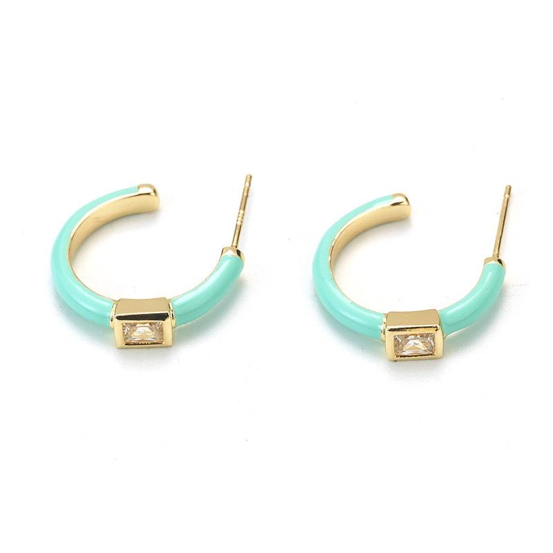 

New C-shaped earrings, light luxury stud earrings, retro temperament earrings, high-end exquisite, blue-green macaron niche models