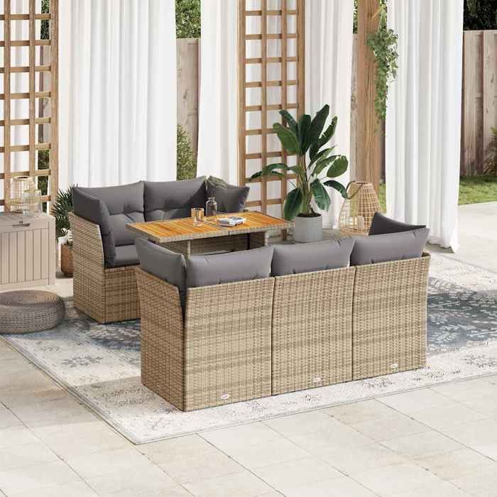 VidaXL Salon de jardin avec coussins 6 pcs beige résine tressée, ensemble de canapés d'extérieur, salon de jardin, ensemble 3326887