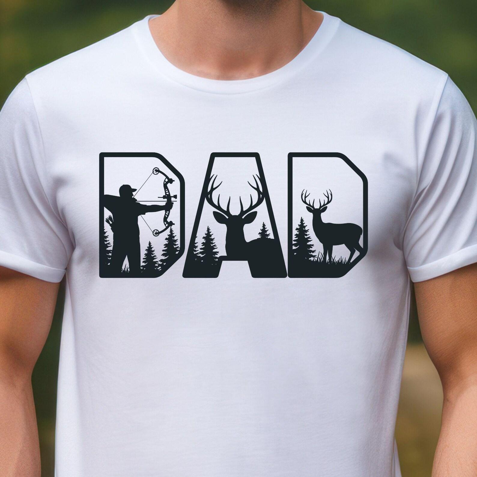 Dad silhouette with deer and hunter T-Shirt | Outdoor fishing hunting forest, 6 colors M