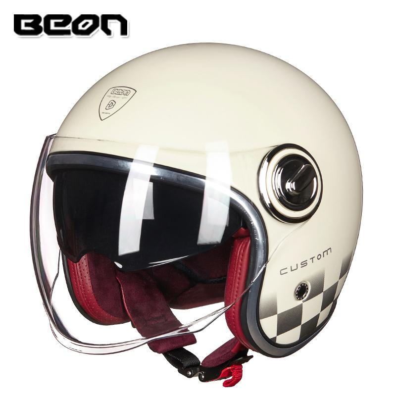 Free Shipping BEON Motorcycle Helmet Retro Motorcycle Half Helmet Double Lens Helmet 3/4 Open Face Capacete Vintage Casco
