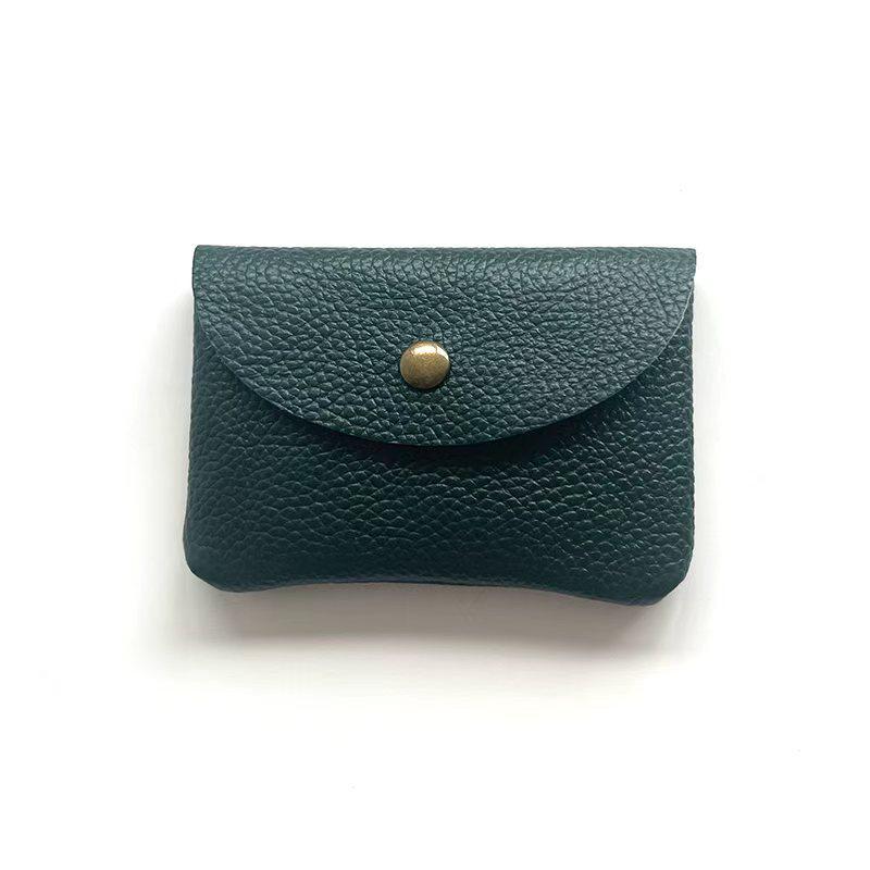 Top Grain Leather Snap Closure Coin Purse & ID Holder, Mini Lychee Pattern Card Holder for Men & Women