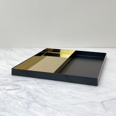 Nordische moderne Desktop-Aufbewahrung, Metalldekoration, schwarzes quadratisches Tablett, längliches zweifarbiges Aufbewahrungstablett, Musterzimmer-Ornamente