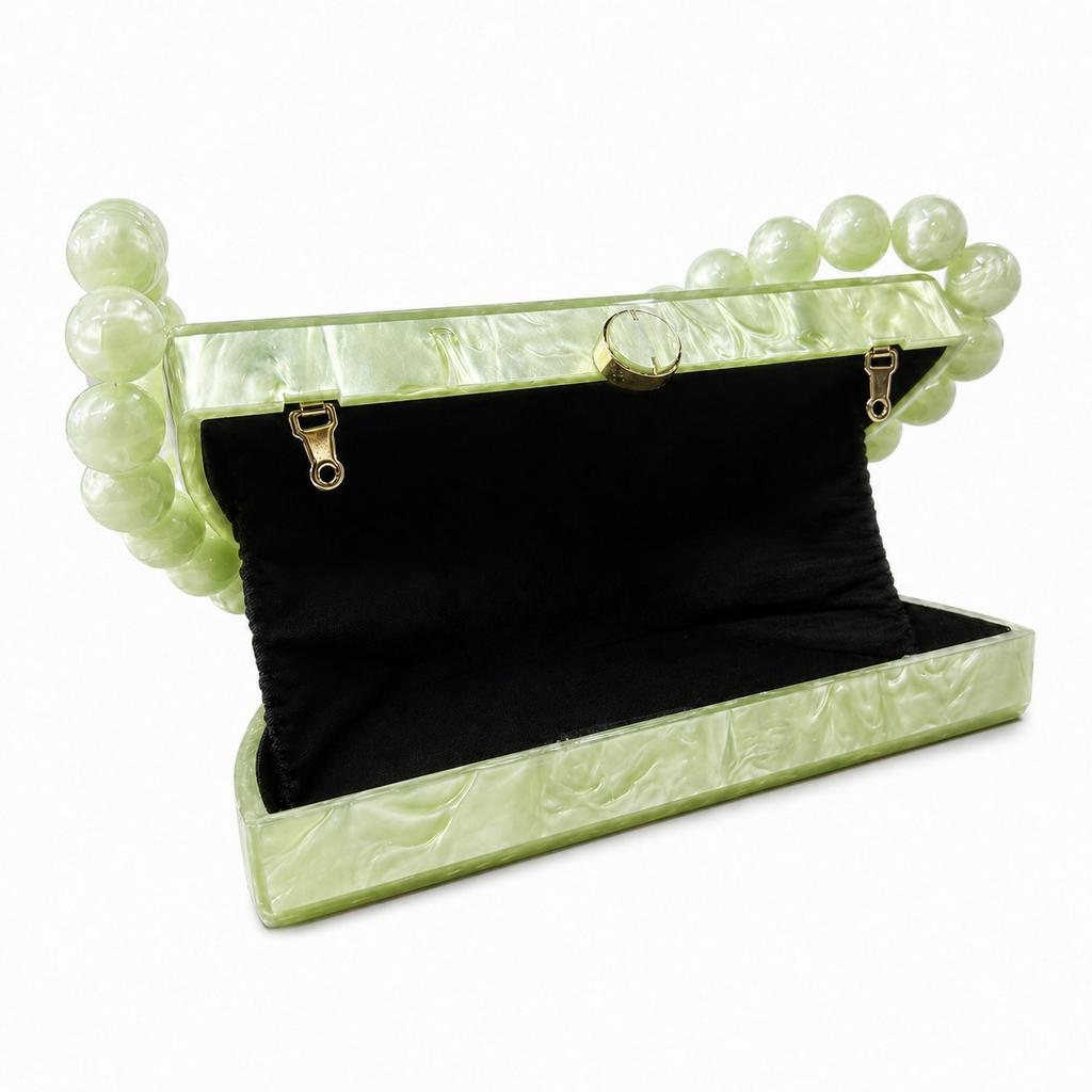 Nuova Borsa a Mano Semicircolare in Acrilico Perlescente con Perline per Donna Stile Vintage Quadrata Pochette da Sera