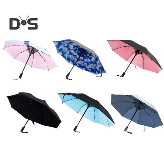 Folding Umbrella with Fan USB Rechargeable UV Sun Protection Tri-fold Umbrella Portable Waterproof Windproof Summer Outdoor Sun Rain Umbrella