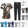 Plus SizePrinted Scrub Arbetsuniform Toppar för Kvinnors V-hals Halloween tryck Kortärmade Roliga T-shirts Arbetskläder T-shirt med fickor