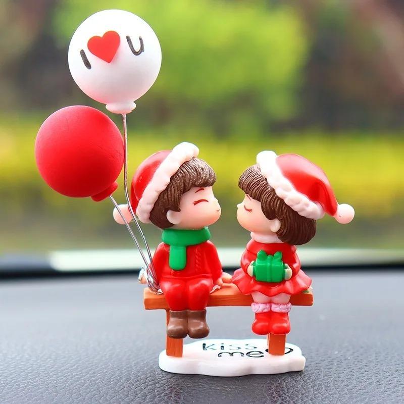 1-10PCS Christmas Couple Cute Car Ornaments Cartoon Action Dashboard Decoration Lovely Kiss Creative Gift for Car Interior