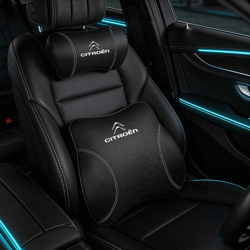 Car Leather Headrest Lumbar Support Neck Pillow Back Cushion For Citroen C5X e-C4 X e-C3 C4 C3 C5 Berlingo C-Elysee Keychain YX3
