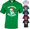 Merry Christmas Bitches T-Shirt Mens Womens Tees Top Santa Gift Biker Decembeard Fancy Funny Top Tee