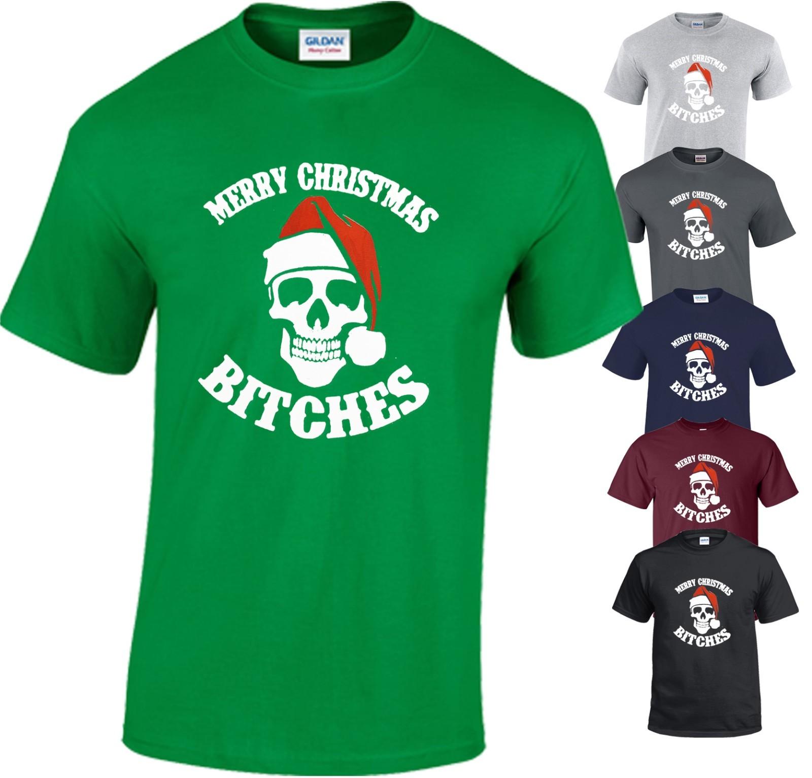 Merry Christmas Bitches T-Shirt Mens Womens Tees Top Santa Gift Biker Decembeard Fancy Funny Top Tee M