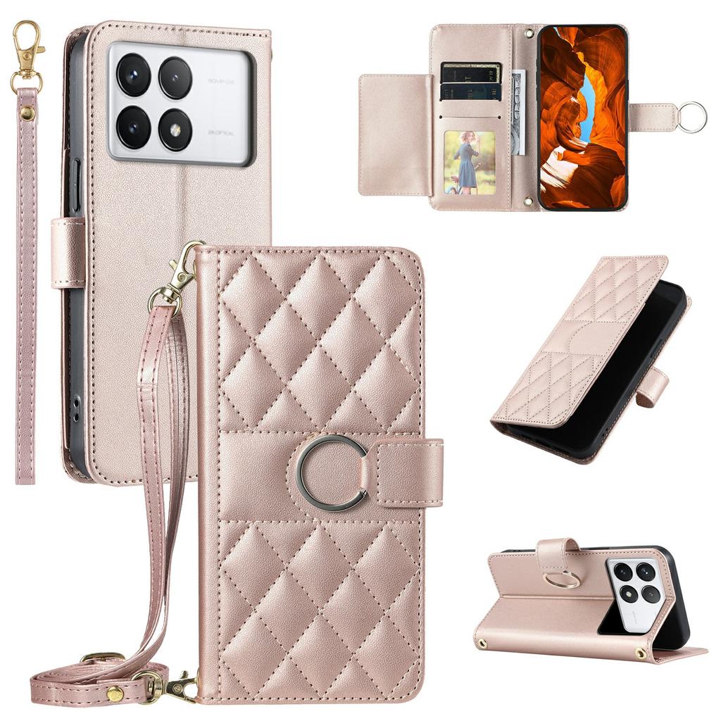 For Xiaomi Poco X6 Pro 5G/Redmi K70E 5G Crossbody Leather Case Wallet Stand Rhombus Mobile Cover