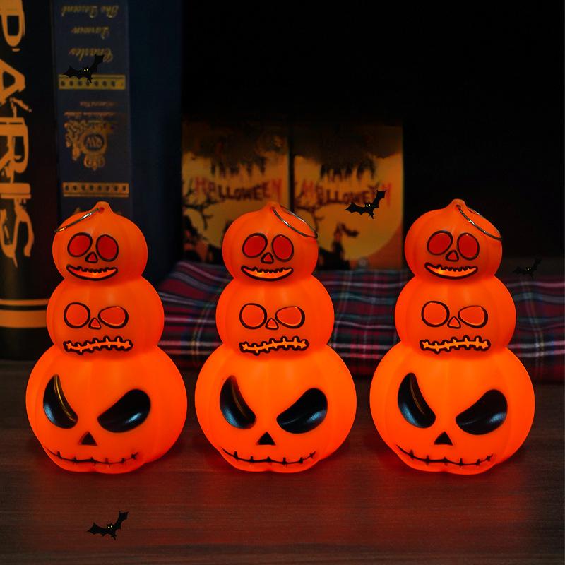 

Halloween Three-headed Pumpkin Lantern Hand-held Candle Lantern Atmosphere Decoration Atmosphere Light Lamp [Color Box Set]