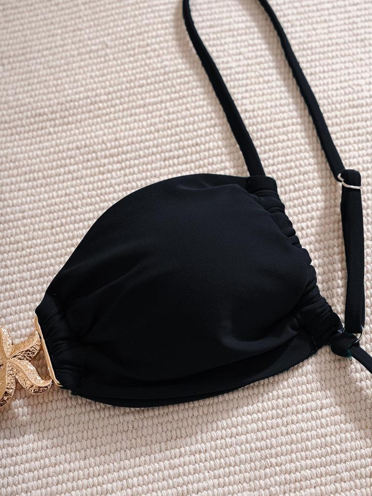 2025 Europäischer & Amerikanischer Uni-Farben Seestern Schnür-Bikini Zweiteiliger Badeanzug