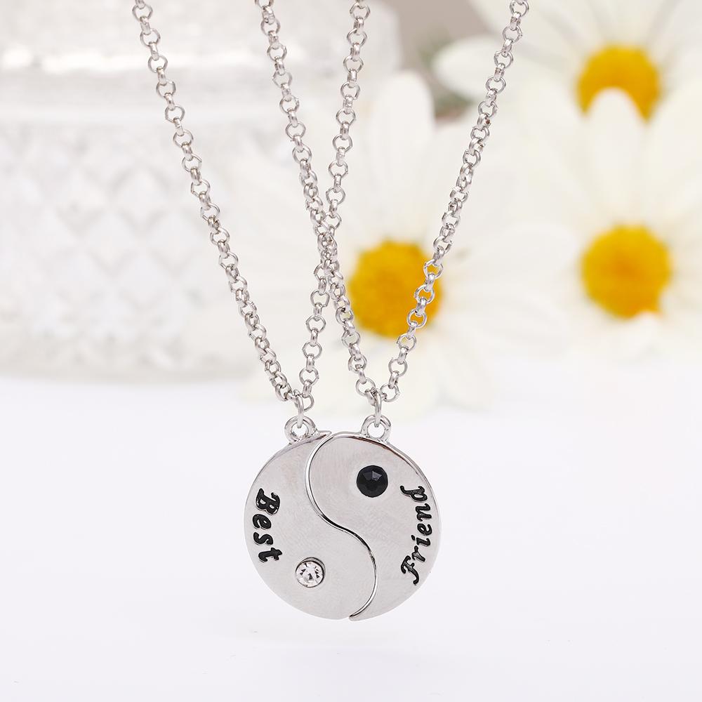 New Best Friends Yin Yang Taiji Pendant Necklace Set For 2 BFF Jewelry Taichi Round Crystal Choker For Bestie Friendship Gift