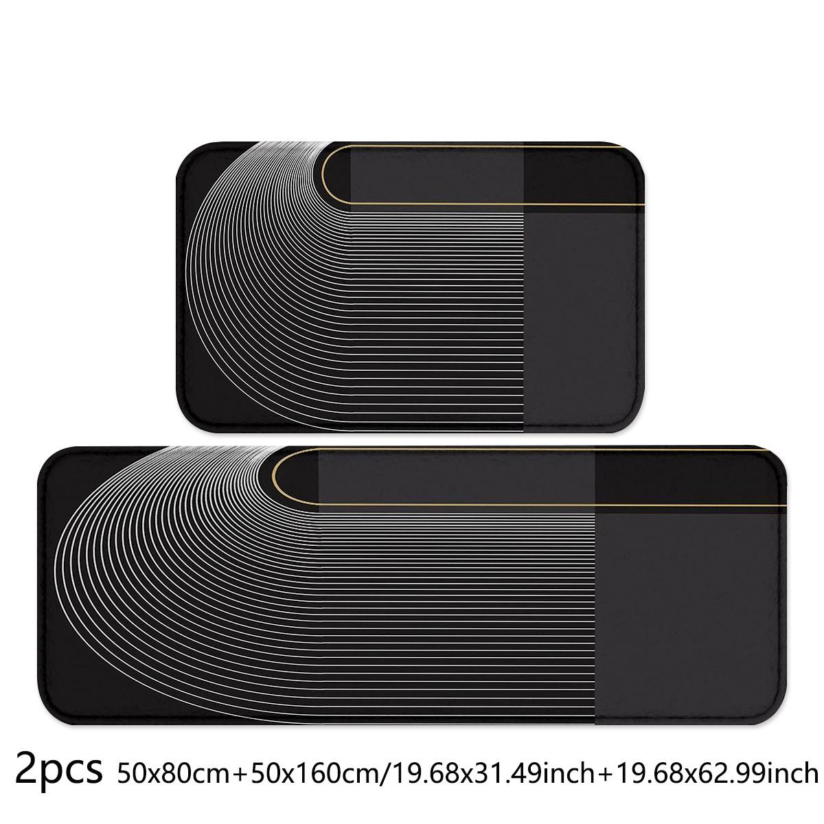 

Современные черные линии утолщенный фланелевый кухонный ковер 50x80 см + 50x160 см ковры для кухни прачечной спальни у кровати и дверного проема для украшения дома 50x80cm+50x160cm