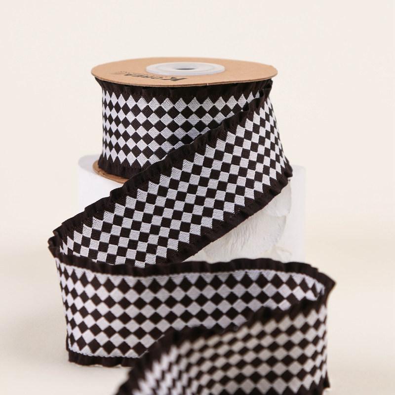 High Quality Black Border Stereo Double-Color Checked Fabric Ribbon Luxury Bow Hair Accessories and Gift Wrapping DIY Ribbon