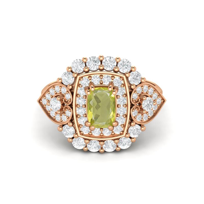 6X4MM Cushion Lemon Quartz Gemstone 925 Sterling Silver Rose Plated Solitaire Halo Women Engagement Ring