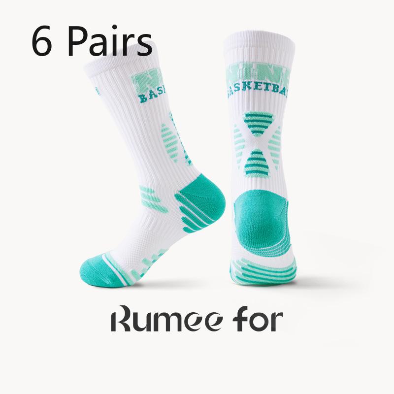 6 Pairs of Men's Thick Towel Bottom Running Basketball High Socks