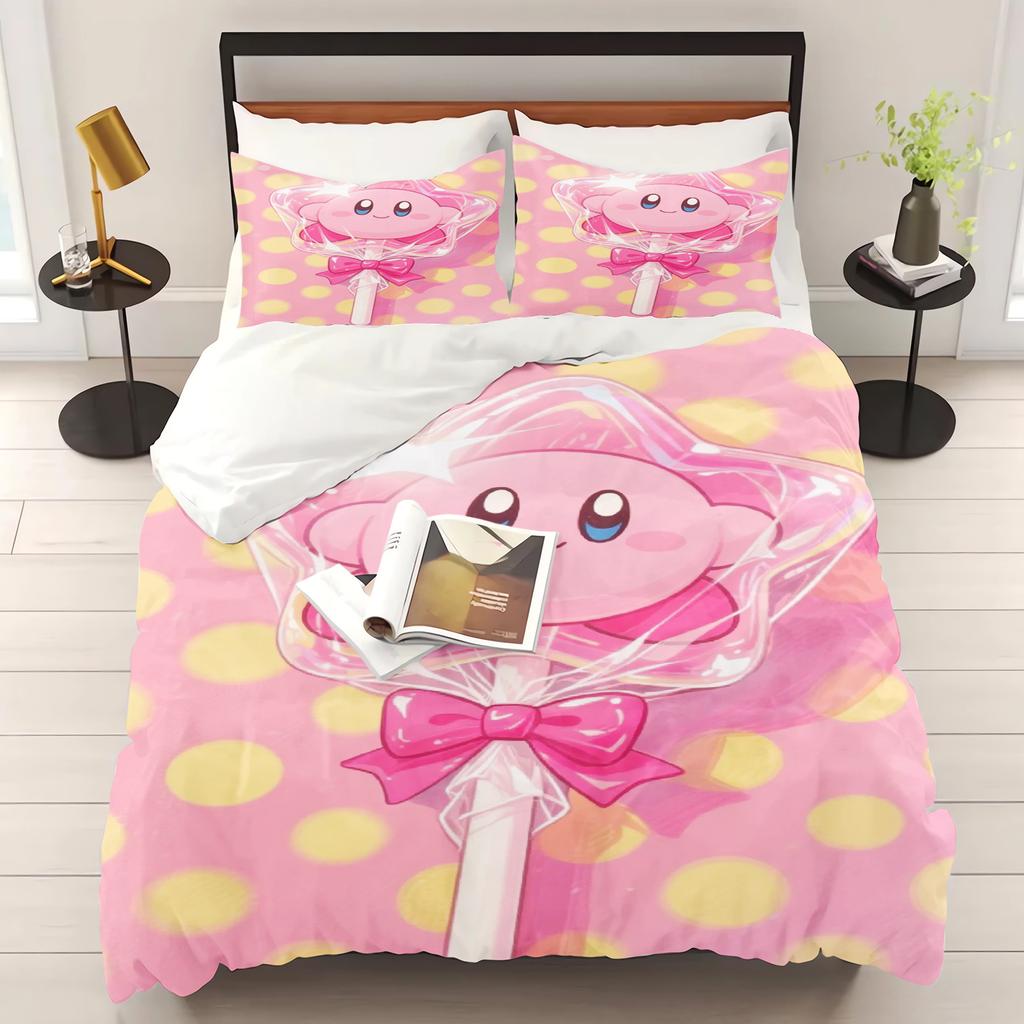Kirby 100% PolyesterAnime Printed Bedding Set Duvet Cover Queen Cotton Cute Printed Cartoon Quilt Cover