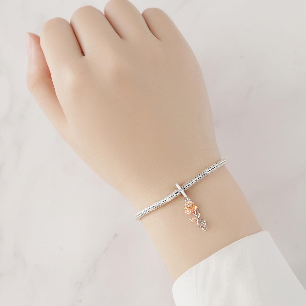 Beads Copper Charms Original Rose-Gold Rose Pendant Beads Fit Bracelet Jewelry Diy Women Fine Gift Accessory