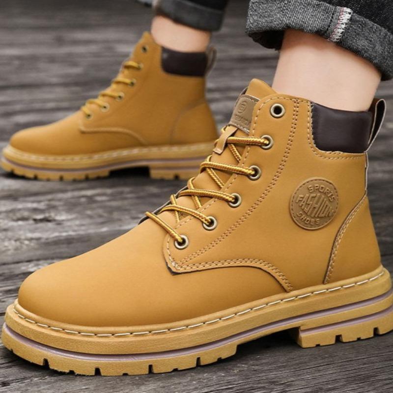 Fashion High Quality Men's Leather Boots with Round Toe Fashionable Platform Boots for Teenagers High Top Casual Boots Men's Shoes Botas
