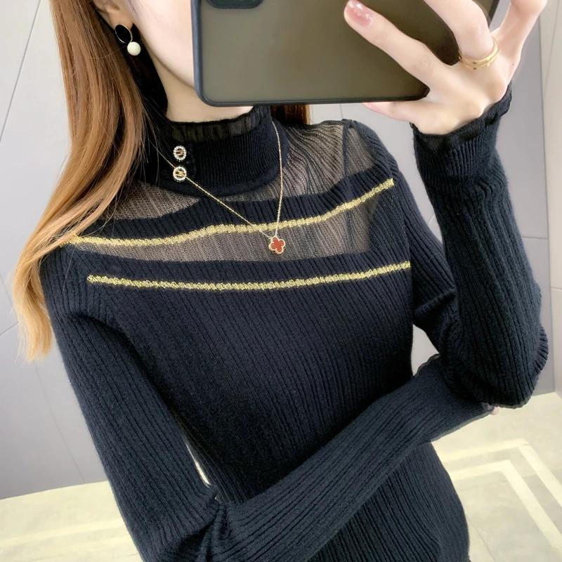 Pulover pentru Femei Toamnă Iarnă Pulover Îngroșat Schelet Tricotat în Dungi Gât Rotund Strat de Bază Elastic Mânecă Lungă Jumper Supradimensionat Topuri