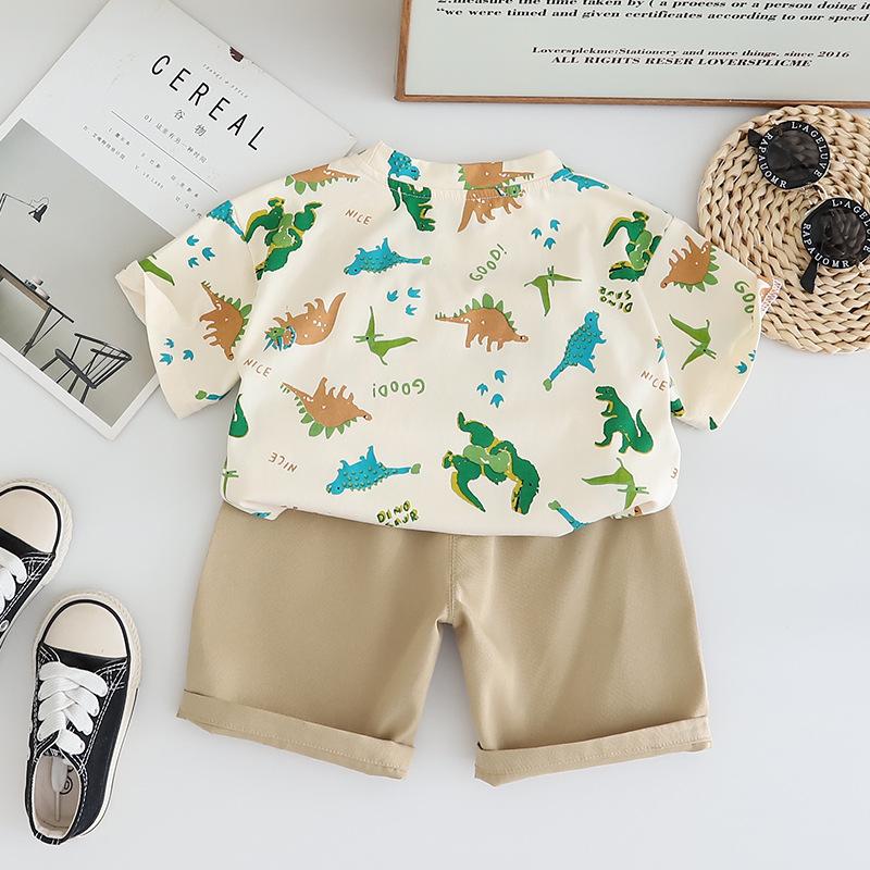 Children's Set Summer Children's Clothing Cartoon Full Printed Dinosaur Short Sleeved Baby T-shirt Boys' Summer Set