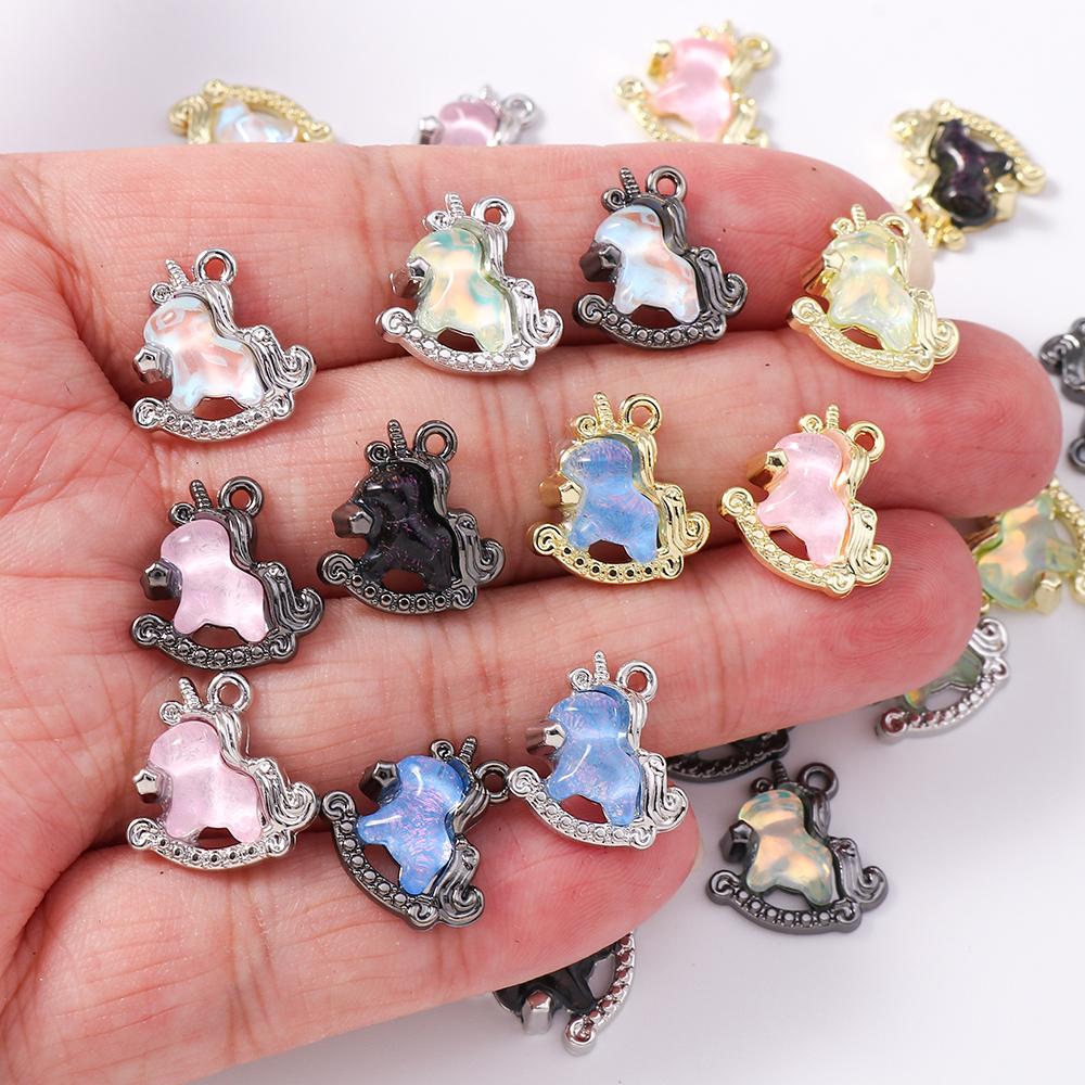 5pcs Cute Crystal CZ Rocking Horse Pendants Charms for Jewelry Making Necklace Earrings Bracelet DIY Handmade Accessories