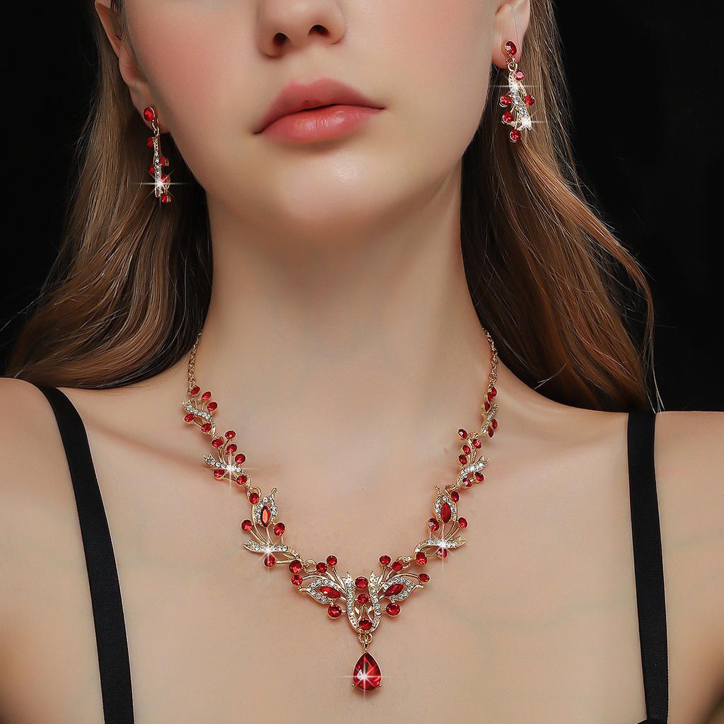 2026 European and American Inlaid Ruby Bridal Jewelry Set Fashionable Versatile Holiday Dating Senior