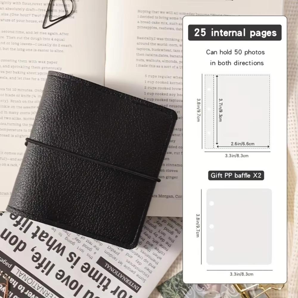 

Faux Leather Mini Photo Album Transparent Pages with 3-Ring Pocket Photo Album Photo Display Card Collection 3-Inch Photo Book чёрный
