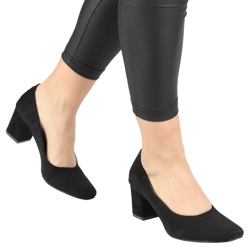Zapatos Tacón Grueso Punta Plana Ante Negro - 800 comprar a buen precio —  entrega gratuita, reseñas reales con fotos — Joom