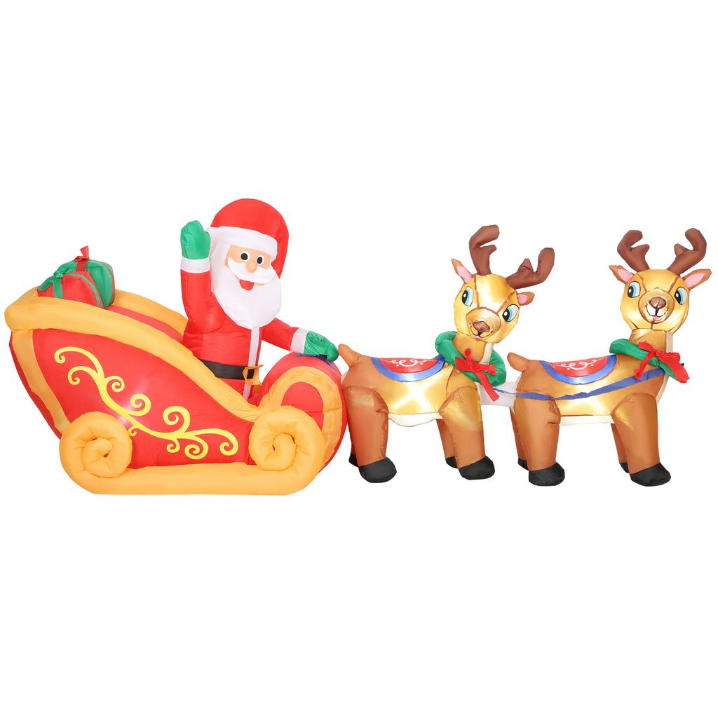 7.9ft Christmas Inflatable Santa on Sleigh with Two Reindeer, Outdoor Christmas Blow Up Decoration with Built-in LED Lights for Garden