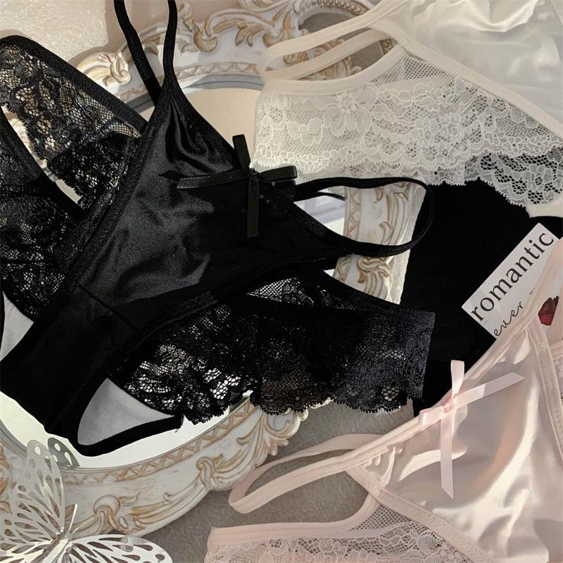 Mädchen Neu Reiner Wind Satin Niedrige Taille Sexy Hoher Schlitz Spitze Unterwäsche
