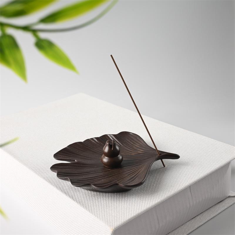 Ceramic Ginkgo Leaf Incense Holder for Sandalwood, Coil, and Line Incense - Indoor Tray and Decorative Plate.