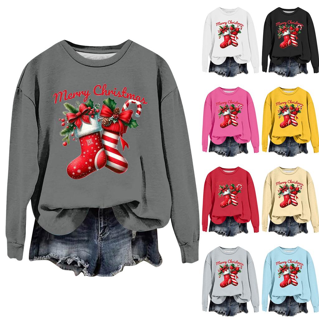 Women's Fashion Casual Long Sleeve Loose Christmas Printed Sweatshirt