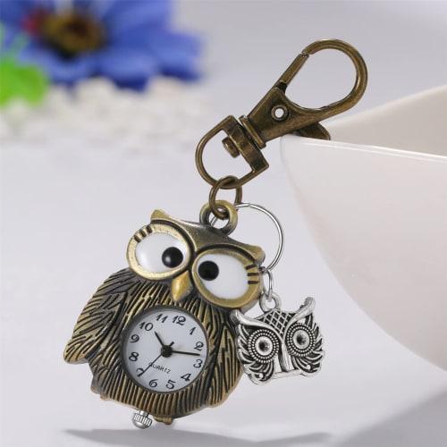 Owl Carabiner Watch, Clip, Keychain, Pocket Watch, Analog, Waterproof, Cute, Fashion Accessory for Men and Women
