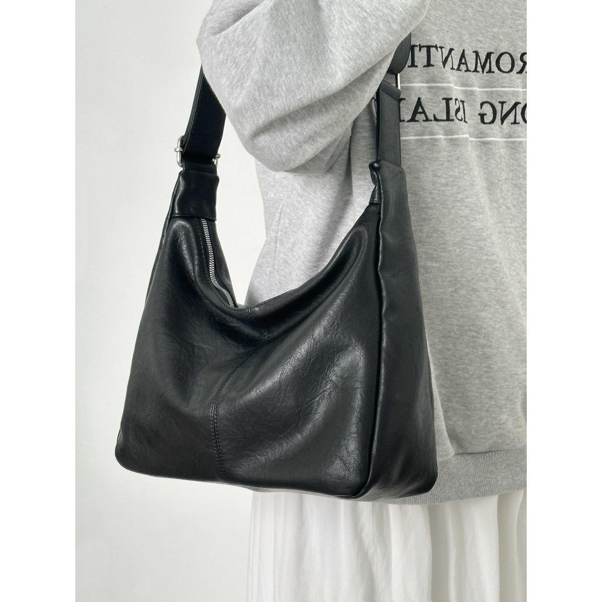 

Maillard ретро сумка-мессенджер женская 2025 осень и зима новая большая вместимость мягкая кожаная сумка-тоут нишевая сумка через плечо чёрный