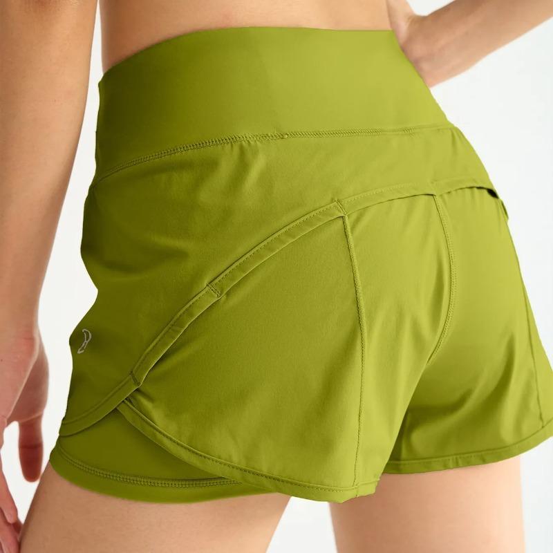 Women's Red High Waist Quick Dry Running Shorts With Liner Athletic Sports Shorts