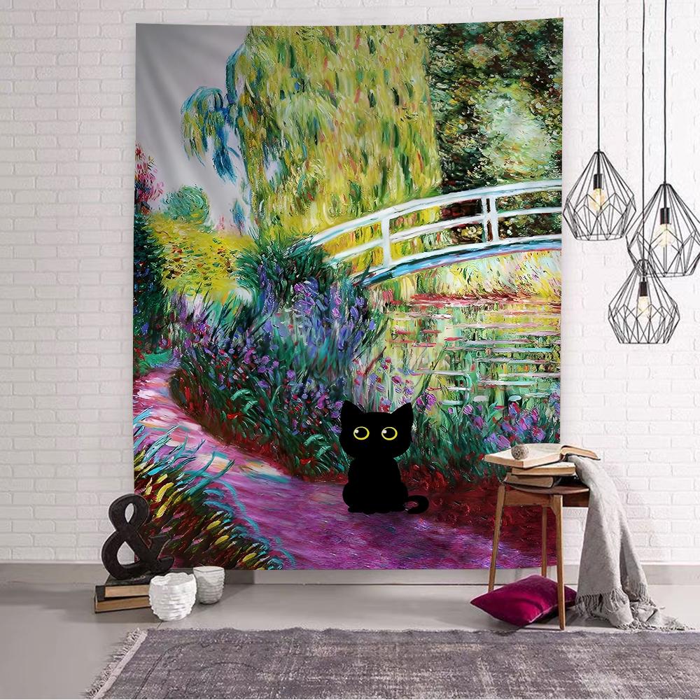 

Van Gogh The Starry Night Romantic Black Cat Wall Tapestry Bohemian Wall Tapestries Mandala Wall Hanging Home Decor 50x70cm