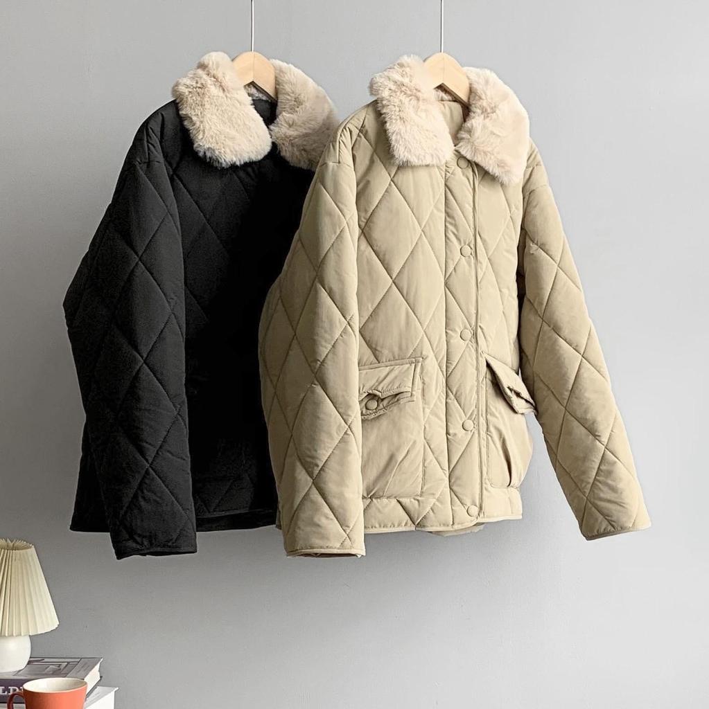 Women Winter Fur Collar Long Sleeve Solid Color All Match Warm Coat For Ladies Fashion Zipper Loose Chic Jacket