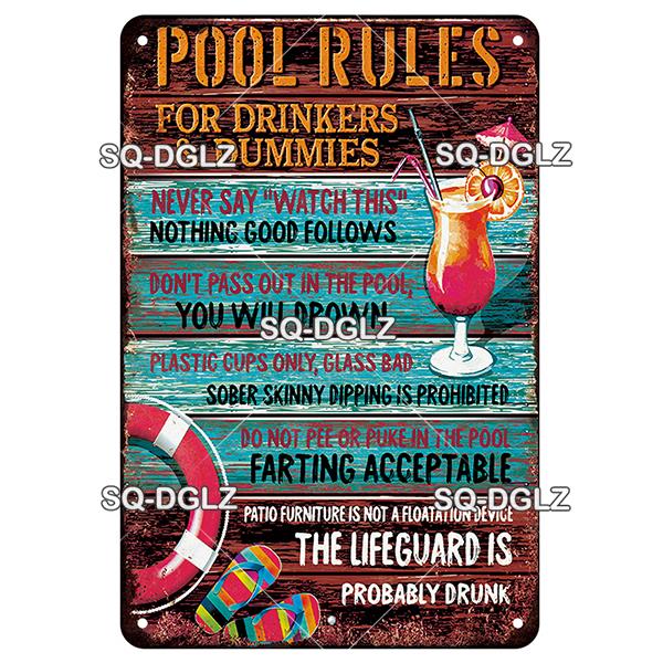 SQ-DGLZ Vintage Warning Pool Rules Metal Sign Plate Tin Sign Plate Home Bar Door Wall Decor Sticker Decoration Plaque Poster