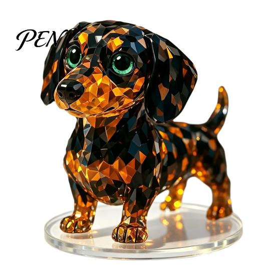 Acrylic Animal Ornaments Geometric Faux Crystal Sculpture, Sparkling Cat/Owl/Eagle/Dog Statue, Light Luxury Room Decoration Desktop Figurine Ornament
